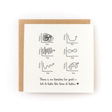 Sympathy card with simple black line drawings showing varied grief feelings over time and gentle supportive message on front