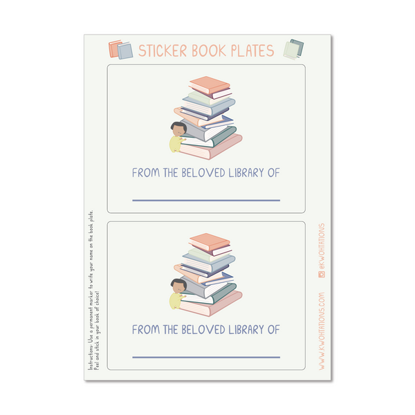 Waterproof and durable vinyl sticker. This rectangular sticker has books on it with "From the Beloved Library of" across it. Perfect for gifts or journals.