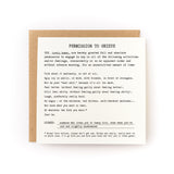 Welcome to the Grief Club: Signed Book + Sympathy Card package featuring a letterpress printed "Permission to Grieve" card with kraft envelope. The card displays a typewriter-style text granting permission for various grief expressions, presented on cream-colored paper with a minimalist design.