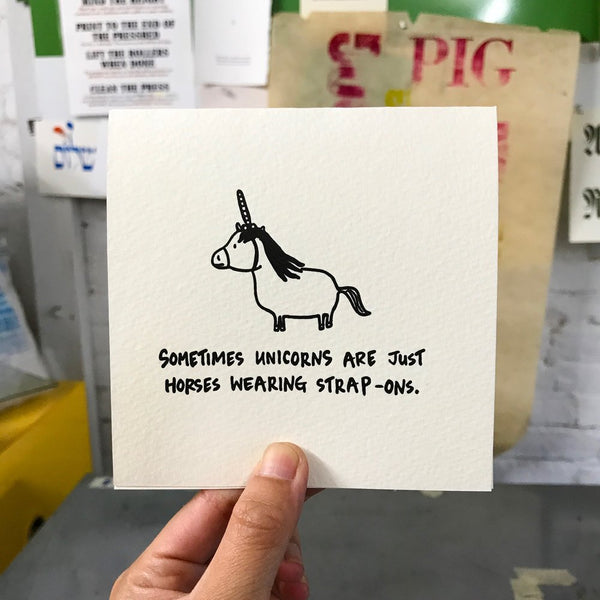 card with excerpt and animated drawing of unicorn