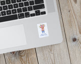Sticker on laptop showing person holding colorful spring flowers with text hold tight to small joys